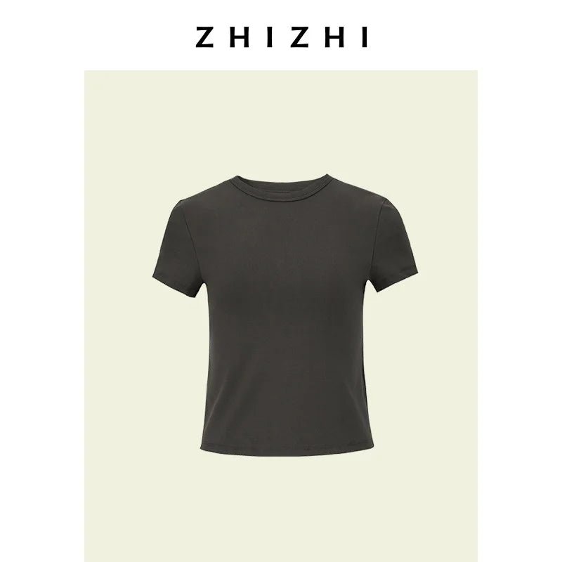 ZhiZhi Casual ort Sve T - irt Women's Slim Fit Color Top Classic Sle Cotton Blend round Ne Commute Faion - Beauty