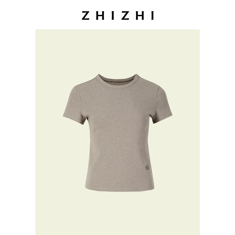 ZhiZhi Casual ort Sve T - irt Women's Slim Fit Color Top Classic Sle Cotton Blend round Ne Commute Faion - Beauty